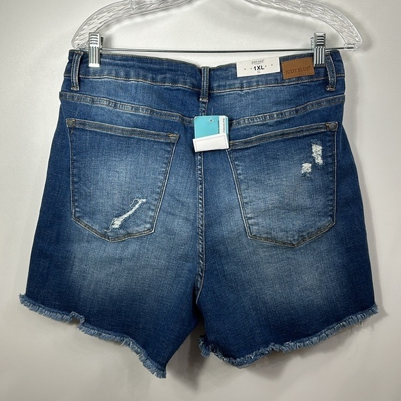 Judy Blue high rise leopard patchwork denim Raw hem shorts size 1XL.NWT - Picture 7 of 11